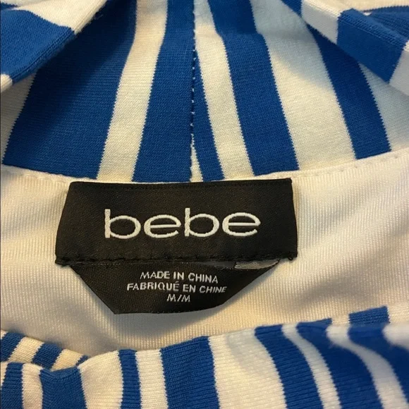 Bebe Nautical Blue White Striped Midi Dress Mock Neck Bodycon - Picture 6 of 7